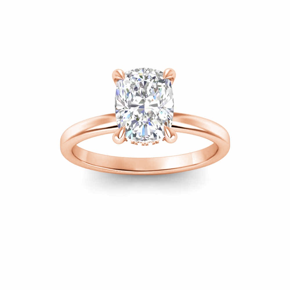 2.06 Ctw Elongated Cushion Diamond Whisper Secret Halo Solitaire Ring