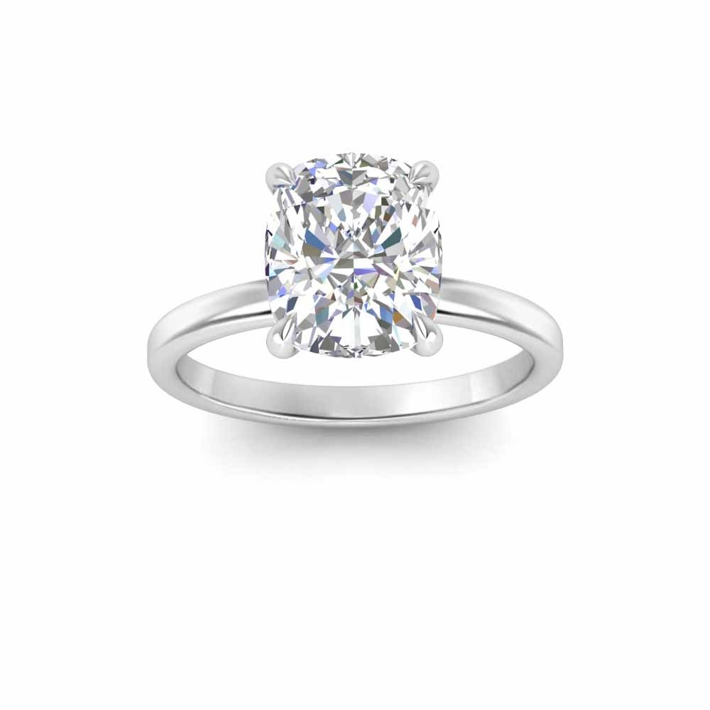 3 Ct Elongated Cushion Lab Diamond & .06 Ctw Diamond Secret Halo Solitaire Ring