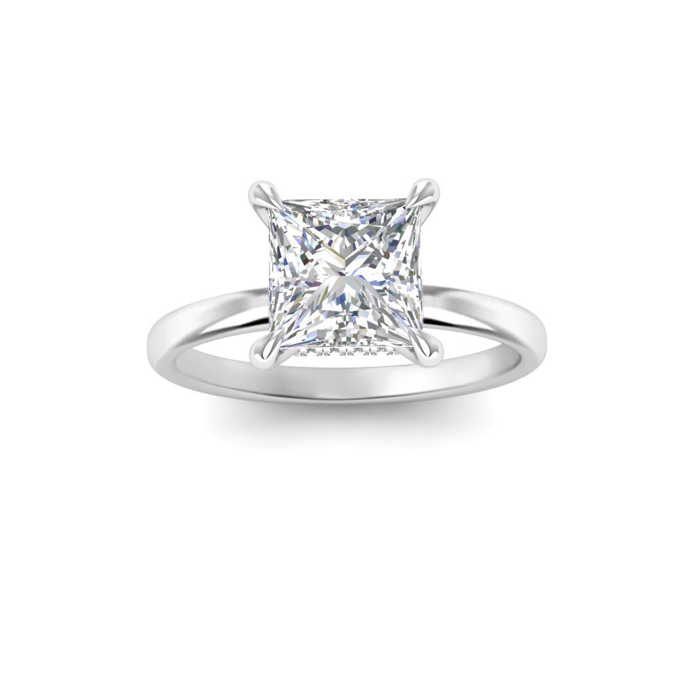 1.06 Ctw Princess Diamond Whisper Secret Halo Solitaire Ring