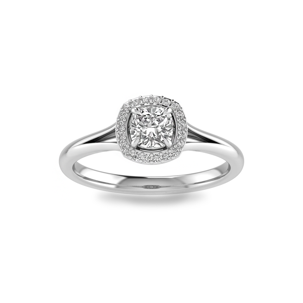 .61 Ctw Cushion CZ Split Shank Halo Engagement Ring