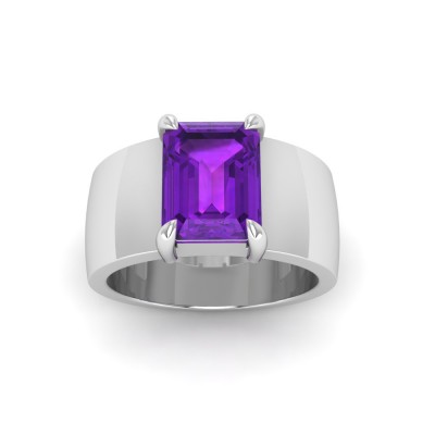 2.5 Ct Amethyst Emerald Cut Birthstone Wide Band Cigar Ring