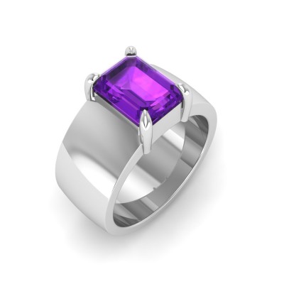 2.5 Ct Amethyst Emerald Cut Birthstone Wide Band Cigar Ring