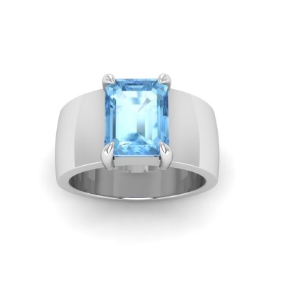 2.5 Ct Aquamarine Emerald Cut Birthstone Wide Band Cigar Ring