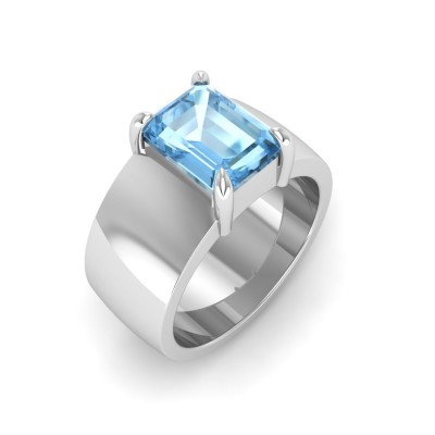 2.5 Ct Aquamarine Emerald Cut Birthstone Wide Band Cigar Ring