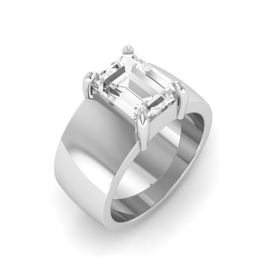 2.5 Ct CZ Emerald Cut Birthstone Wide Band Cigar Ring