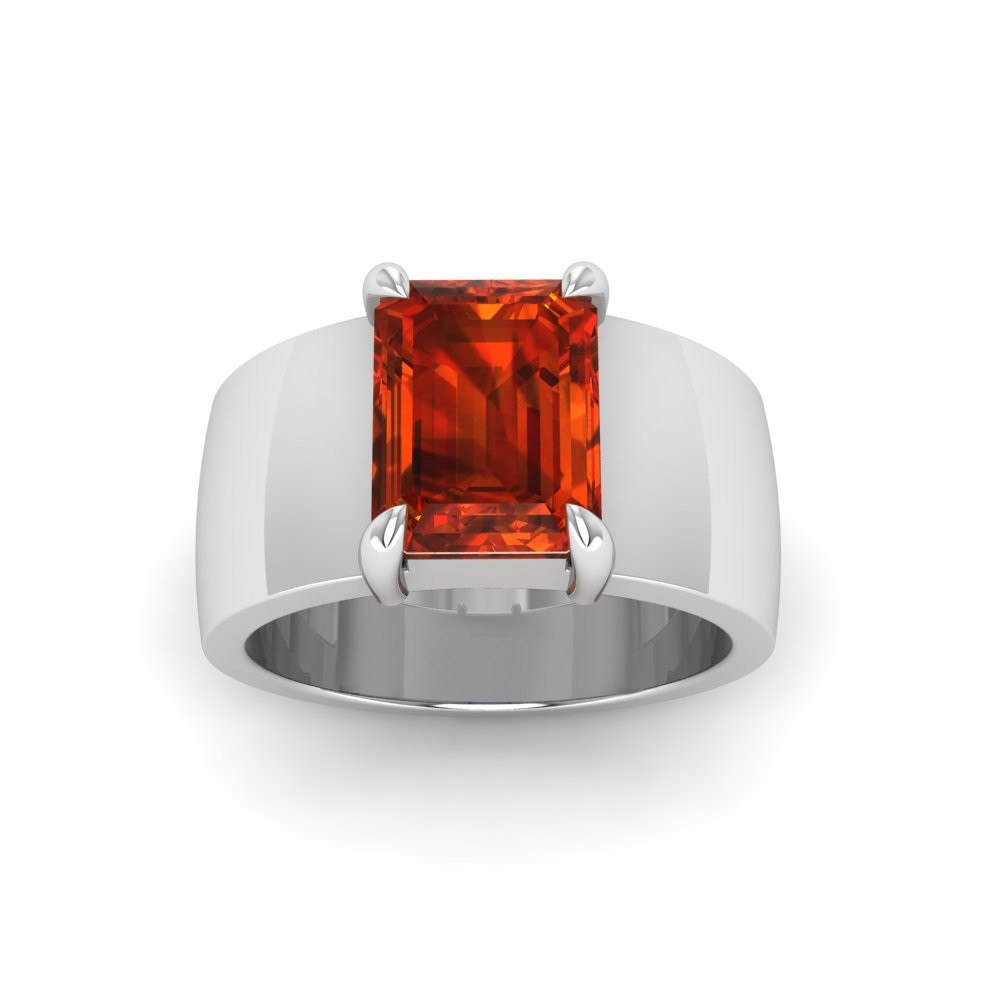 2.5 Ct Garnet Emerald Cut Birthstone Wide Band Cigar Ring