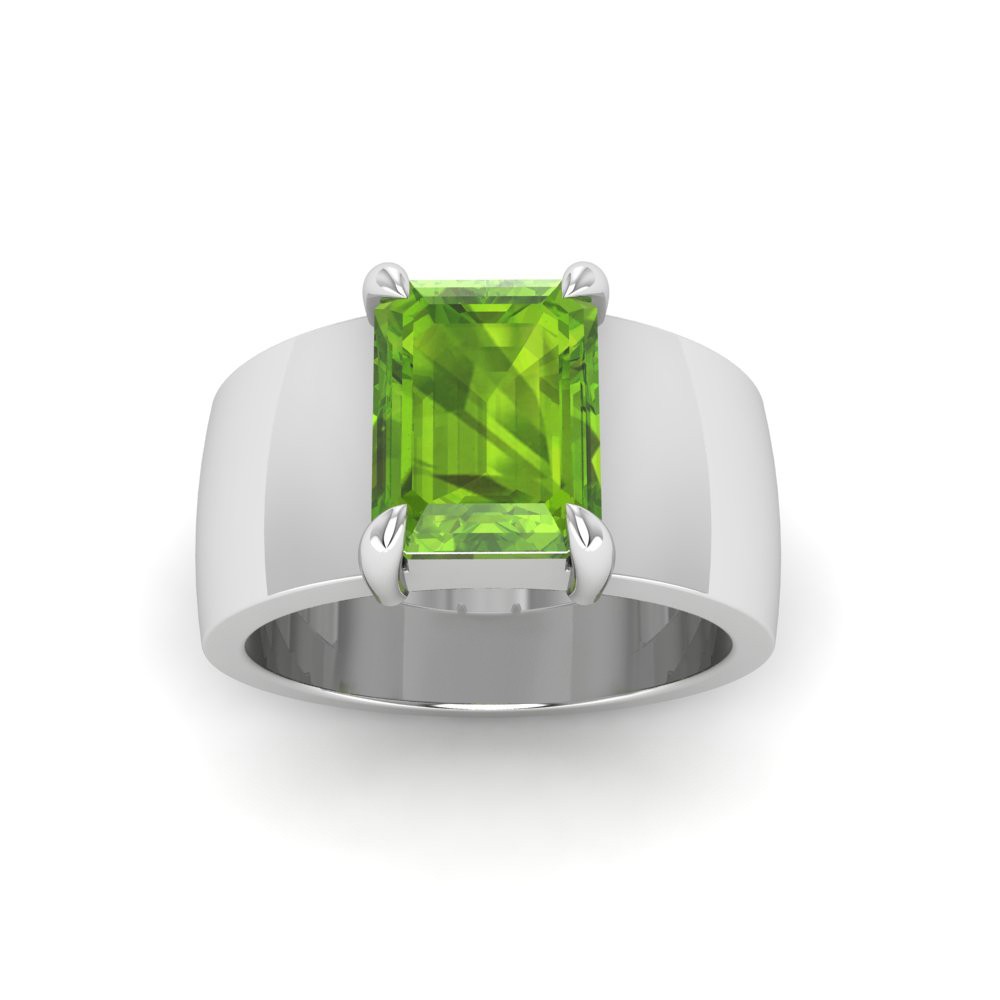 2.5 Ct Peridot Emerald Cut Birthstone Wide Band Cigar Ring