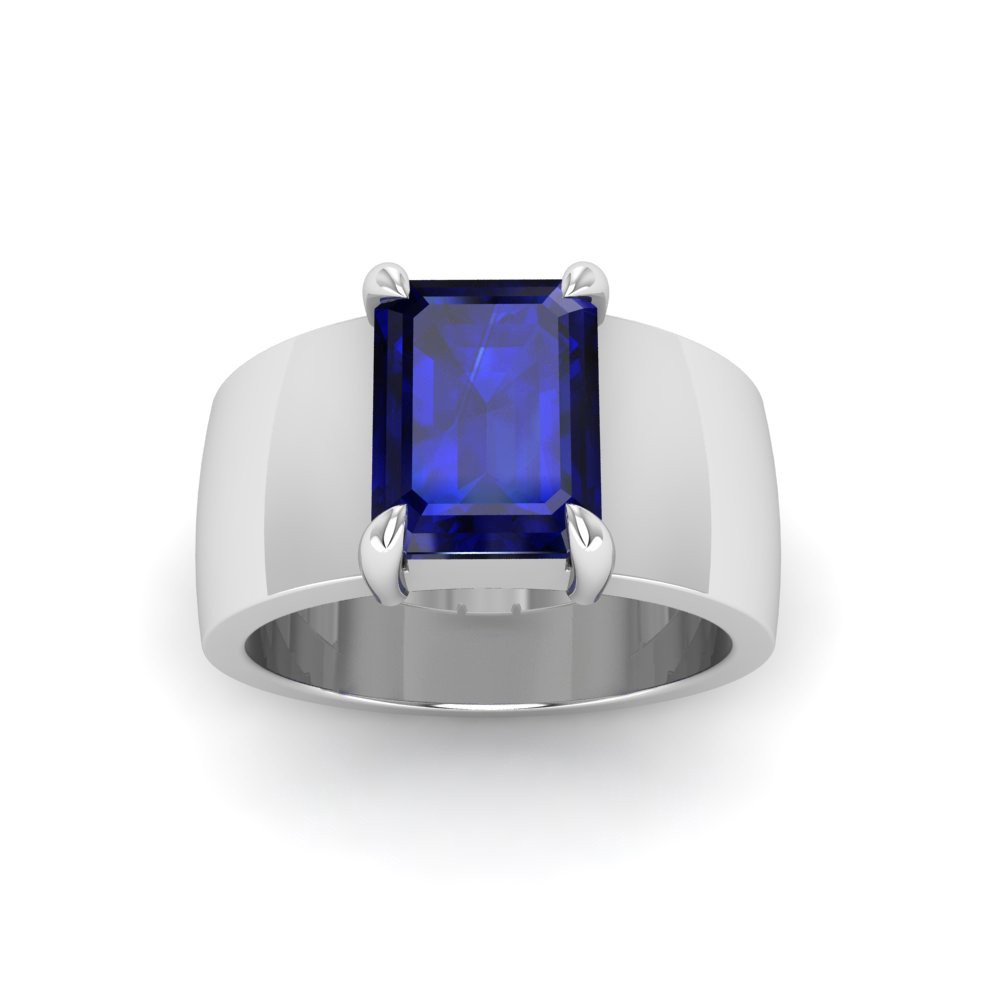 2.5 Ct Sapphire Emerald Cut Birthstone Wide Band Cigar Ring