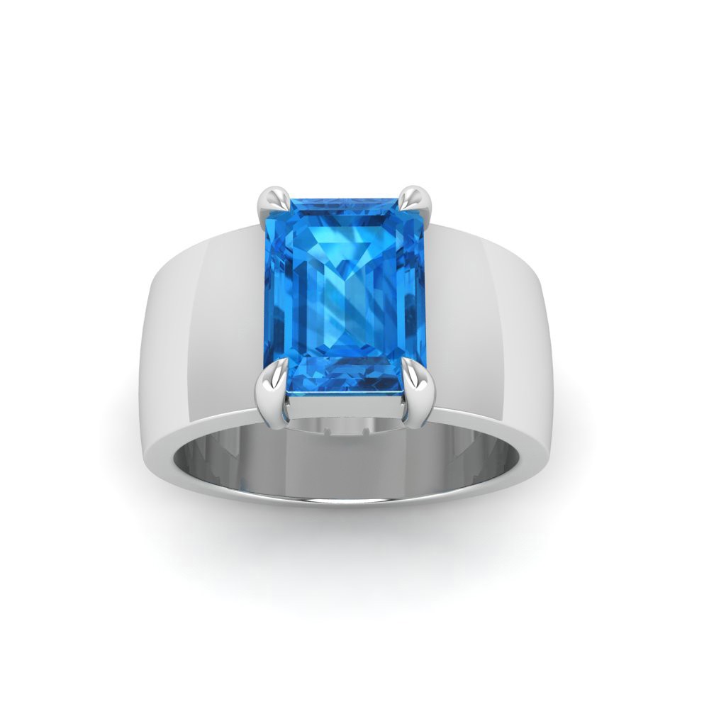 2.5 Ct Blue Topaz Emerald Cut Birthstone Wide Band Cigar Ring