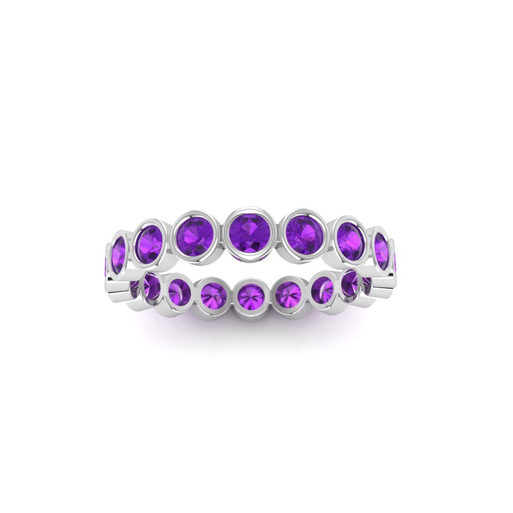 Amethyst Round Birthstone Bezel Eternity Wedding Ring