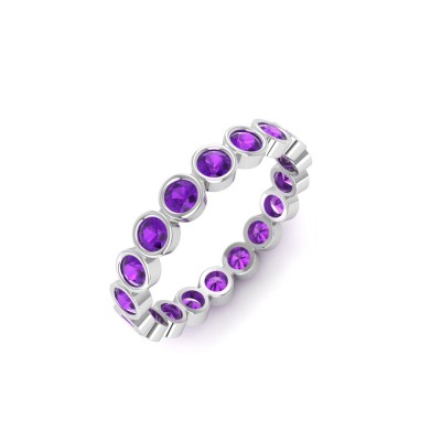 Amethyst Round Birthstone Bezel Eternity Wedding Ring