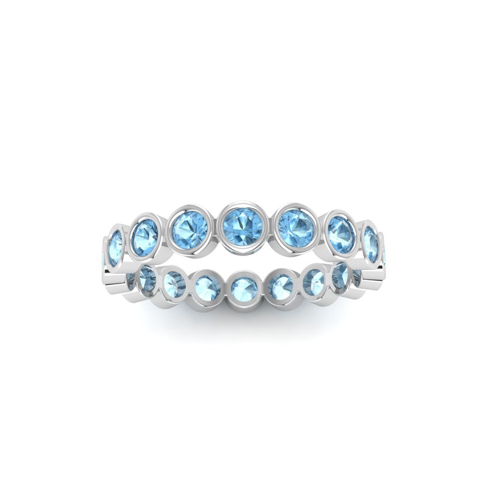 Aquamarine Round Birthstone Bezel Eternity Wedding Ring