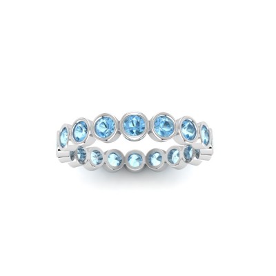 Aquamarine Round Birthstone Bezel Eternity Wedding Ring