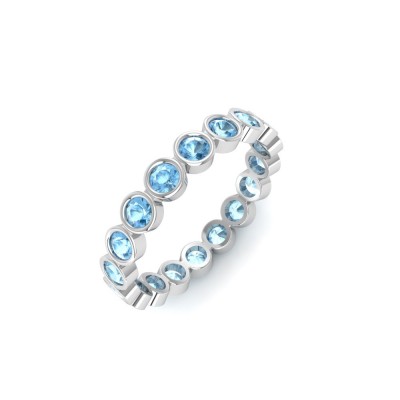 Aquamarine Round Birthstone Bezel Eternity Wedding Ring