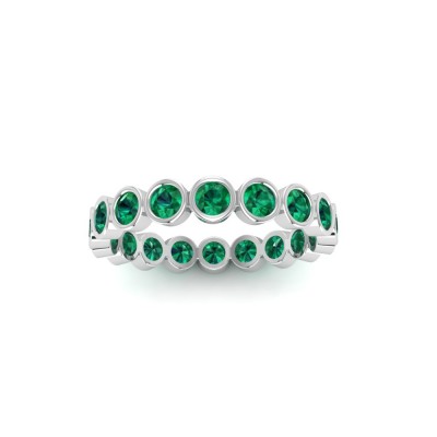 Emerald Round Birthstone Bezel Eternity Wedding Ring