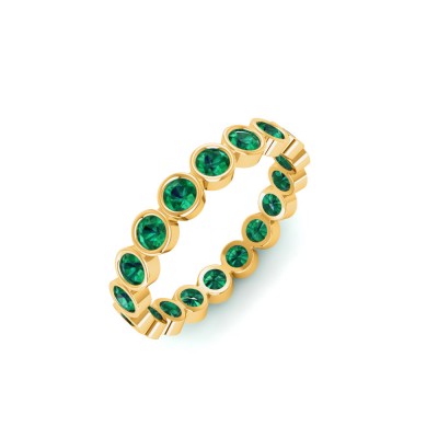 Emerald Round Birthstone Bezel Eternity Wedding Ring