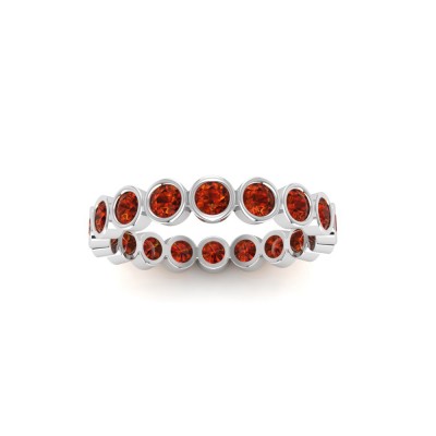 Garnet Round Birthstone Bezel Eternity Wedding Ring