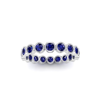 Sapphire Round Birthstone Bezel Eternity Wedding Ring