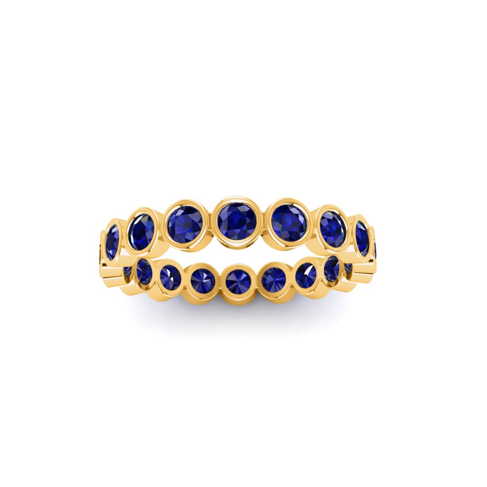 Sapphire Round Birthstone Bezel Eternity Wedding Ring