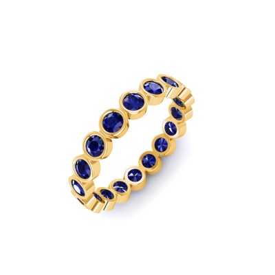 Sapphire Round Birthstone Bezel Eternity Wedding Ring