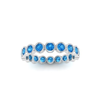 Blue Topaz Round Birthstone Bezel Eternity Wedding Ring