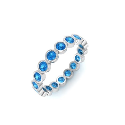 Blue Topaz Round Birthstone Bezel Eternity Wedding Ring