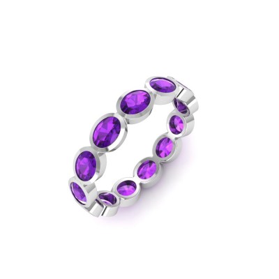 Amethyst Oval Birthstone Bezel Eternity Wedding Ring