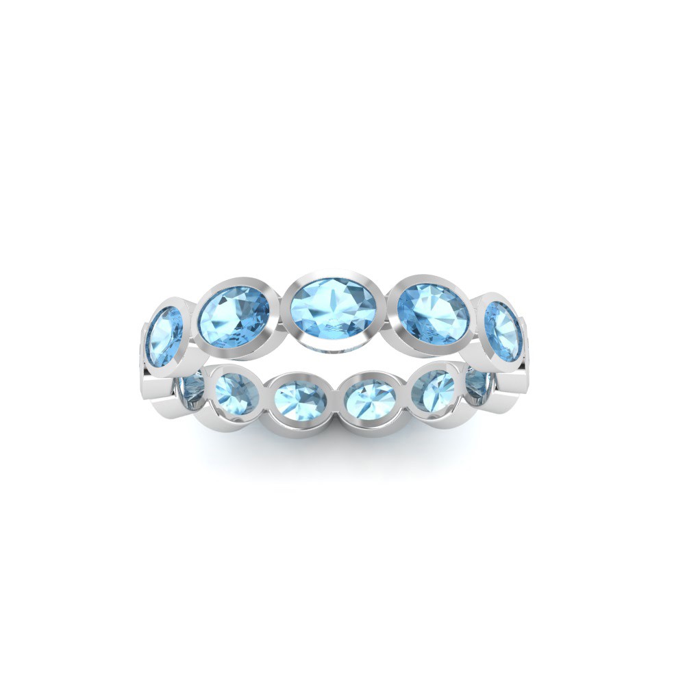 Aquamarine Oval Birthstone Bezel Eternity Wedding Ring