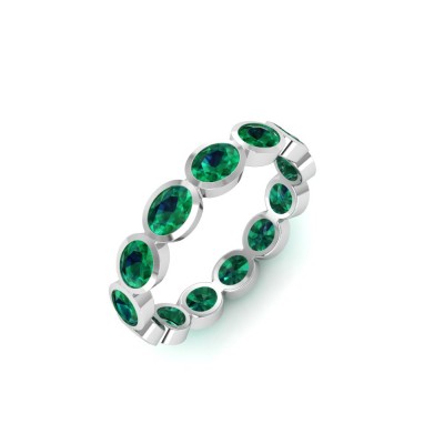 Emerald Oval Birthstone Bezel Eternity Wedding Ring