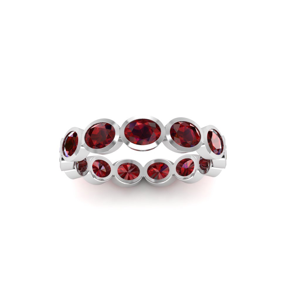 Ruby Oval Birthstone Bezel Eternity Wedding Ring