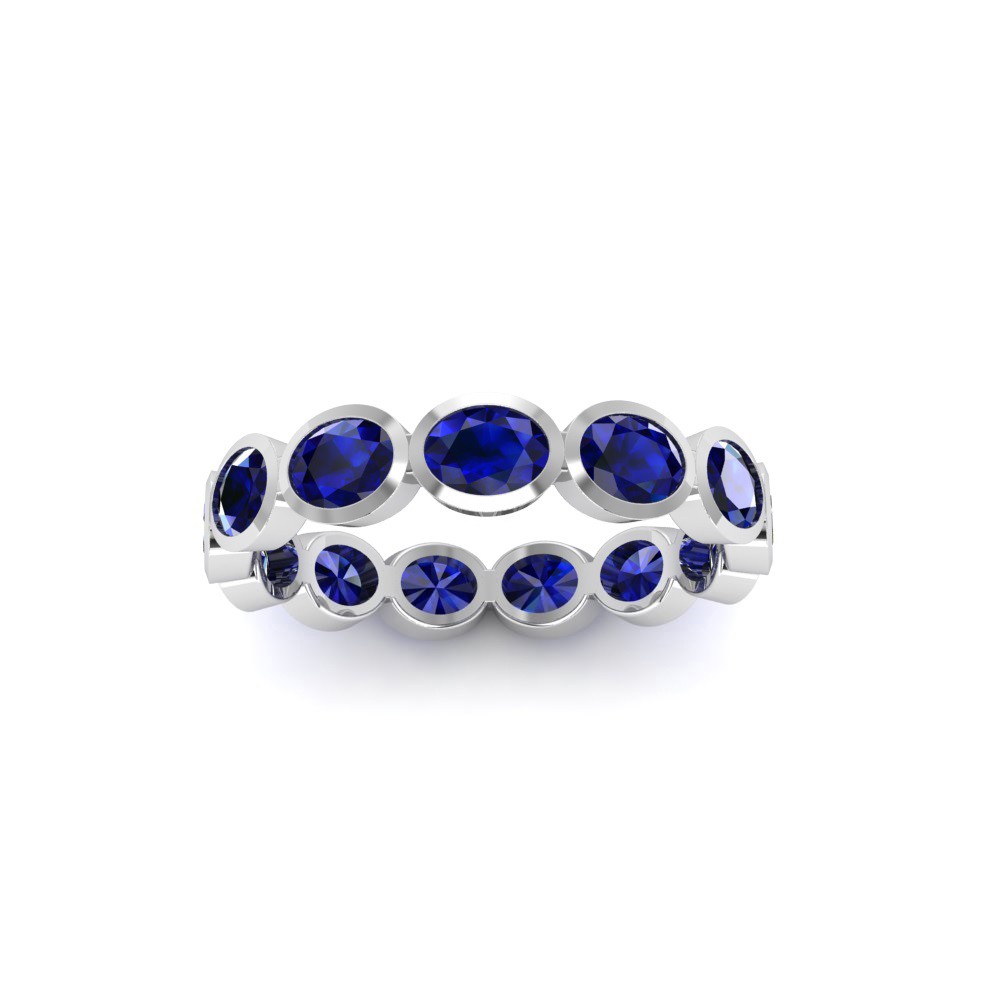 Sapphire Oval Birthstone Bezel Eternity Wedding Ring