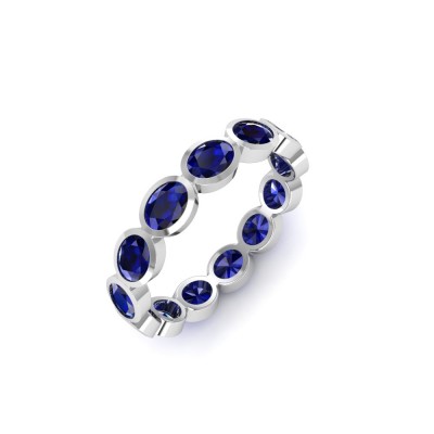 Sapphire Oval Birthstone Bezel Eternity Wedding Ring