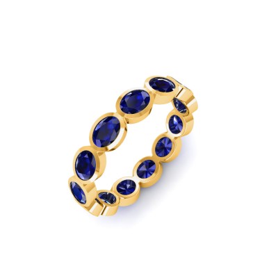 Sapphire Oval Birthstone Bezel Eternity Wedding Ring