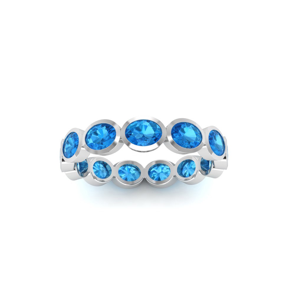 Blue Topaz Oval Birthstone Bezel Eternity Wedding Ring