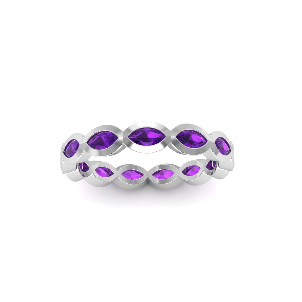 Amethyst Marquise Birthstone Bezel Eternity Wedding Ring