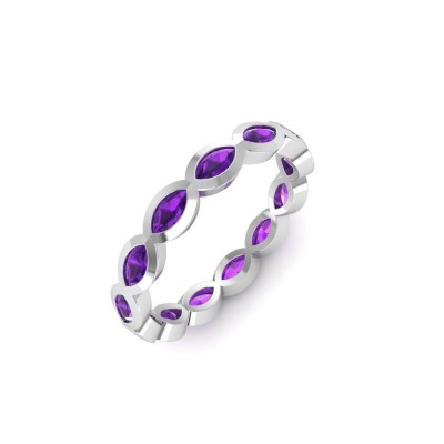 Amethyst Marquise Birthstone Bezel Eternity Wedding Ring