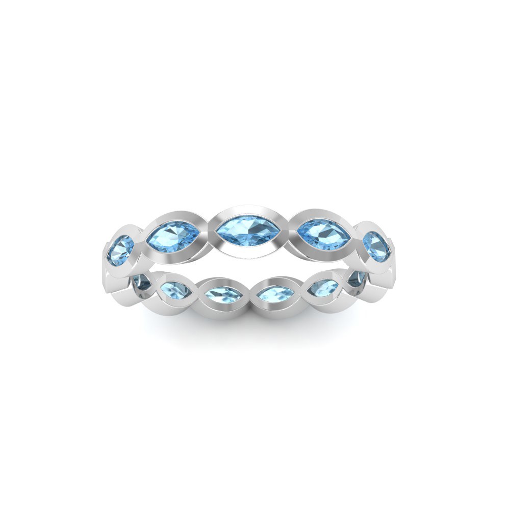 Aquamarine Marquise Birthstone Bezel Eternity Wedding Ring