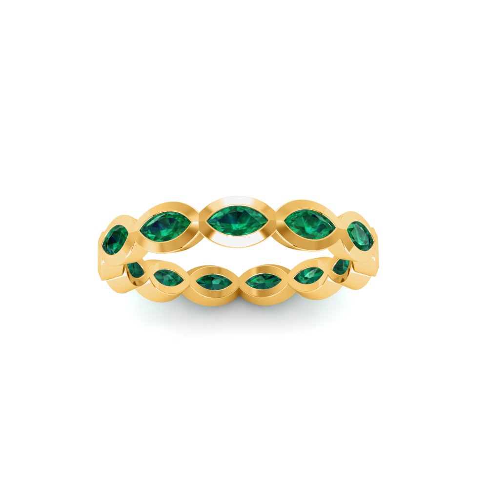 Emerald Marquise Birthstone Bezel Eternity Wedding Ring