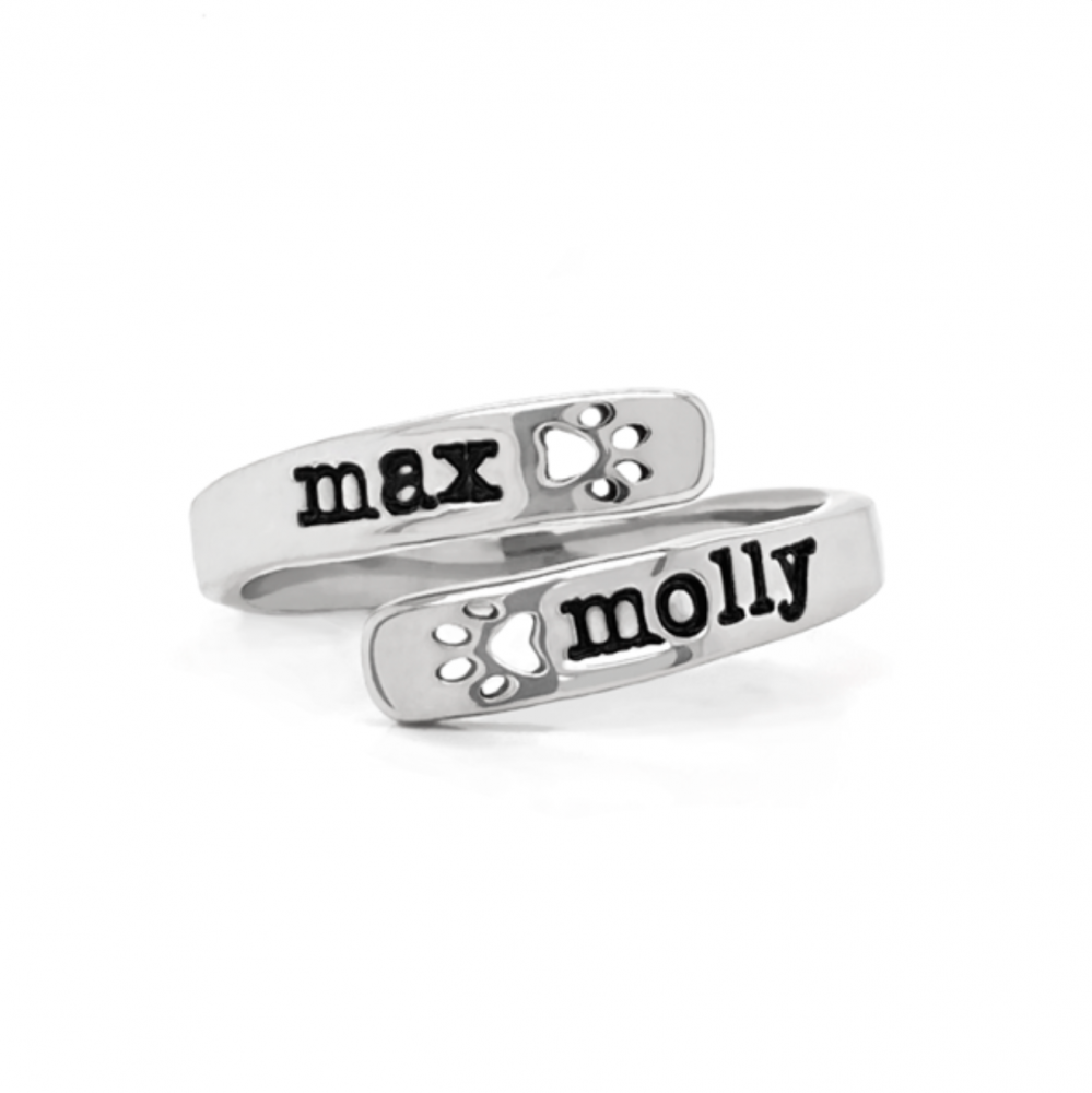 Overlapping Paw Print Pet Name Ring