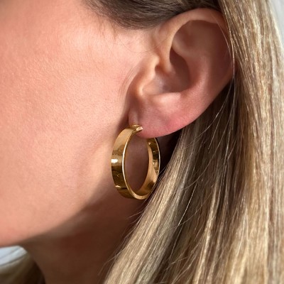 14K Gold Large Flat Hoop Earrings