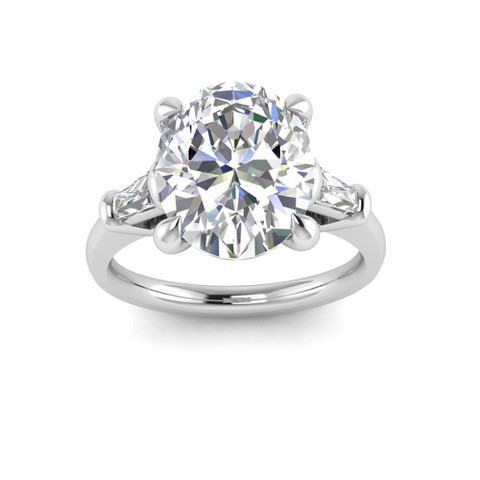 4.30 Ctw Oval CZ & Tapered Baguette Engagement Ring