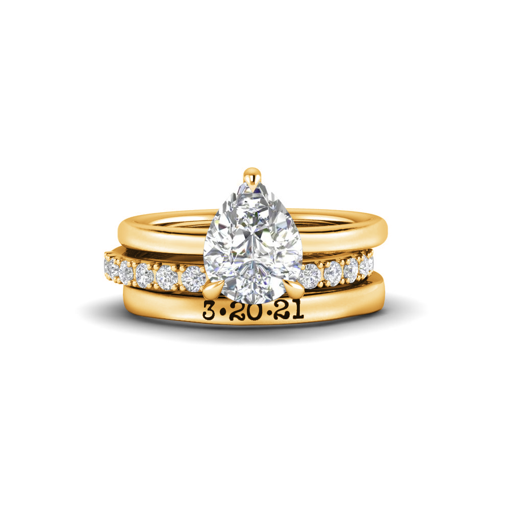 2 Ct Pear Lab Diamond Hidden Halo Personalized Engagement Ring Stack