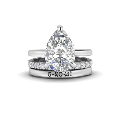 4 Ct Pear CZ Hidden Halo Personalized Engagement Ring Stack