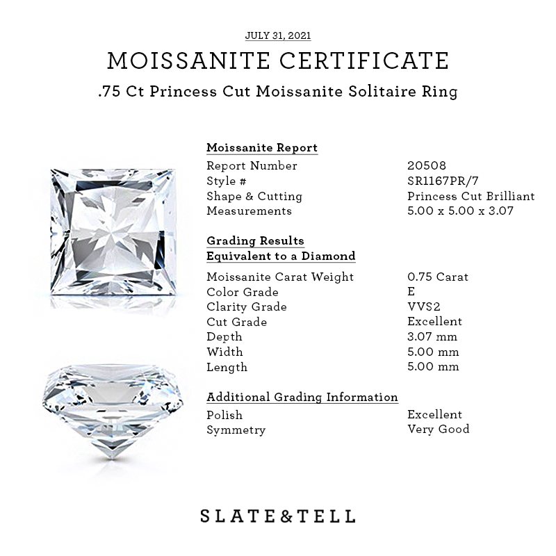 .75 Ct Princess Cut Moissanite Solitaire Ring