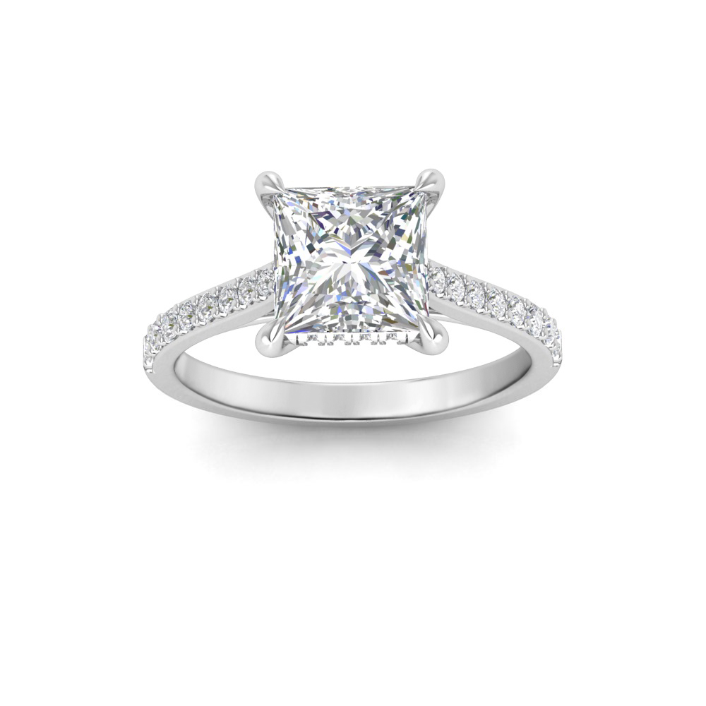 2.30 Ctw Princess CZ Hidden Halo Timeless Pavé Engagement Ring