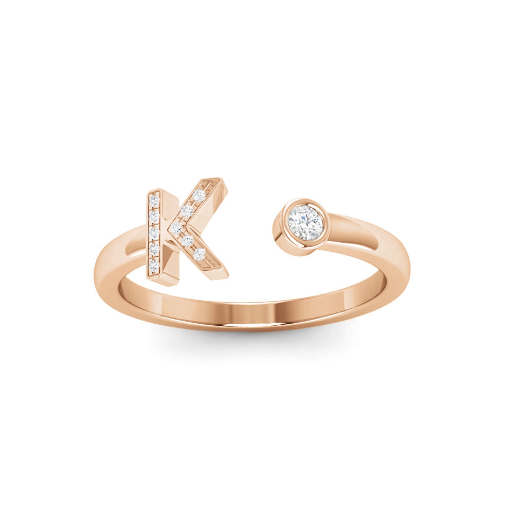 CZ & Birthstone Initial Open Ring K